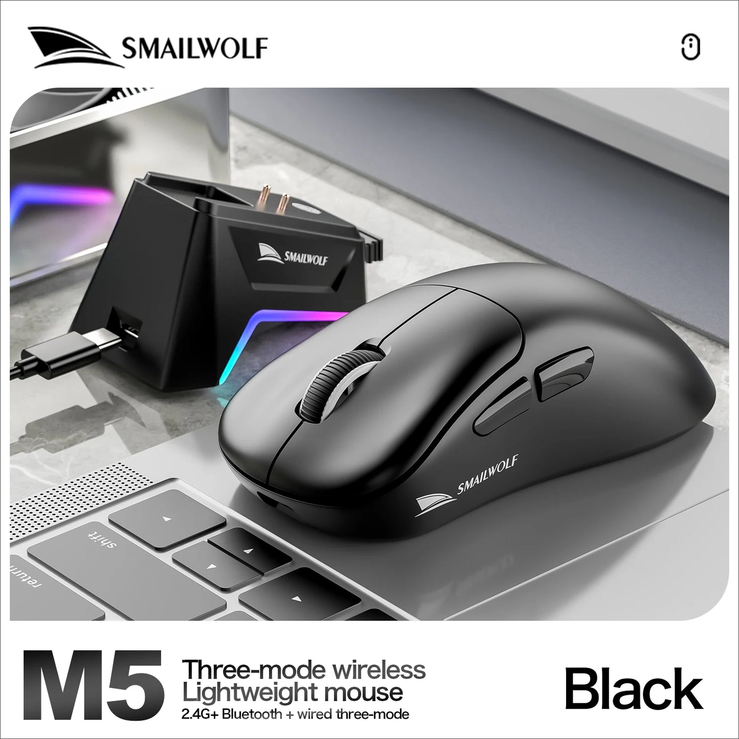 SMAILWOLF M5 | Tri-Mode RGB Wireless Gaming Mouse