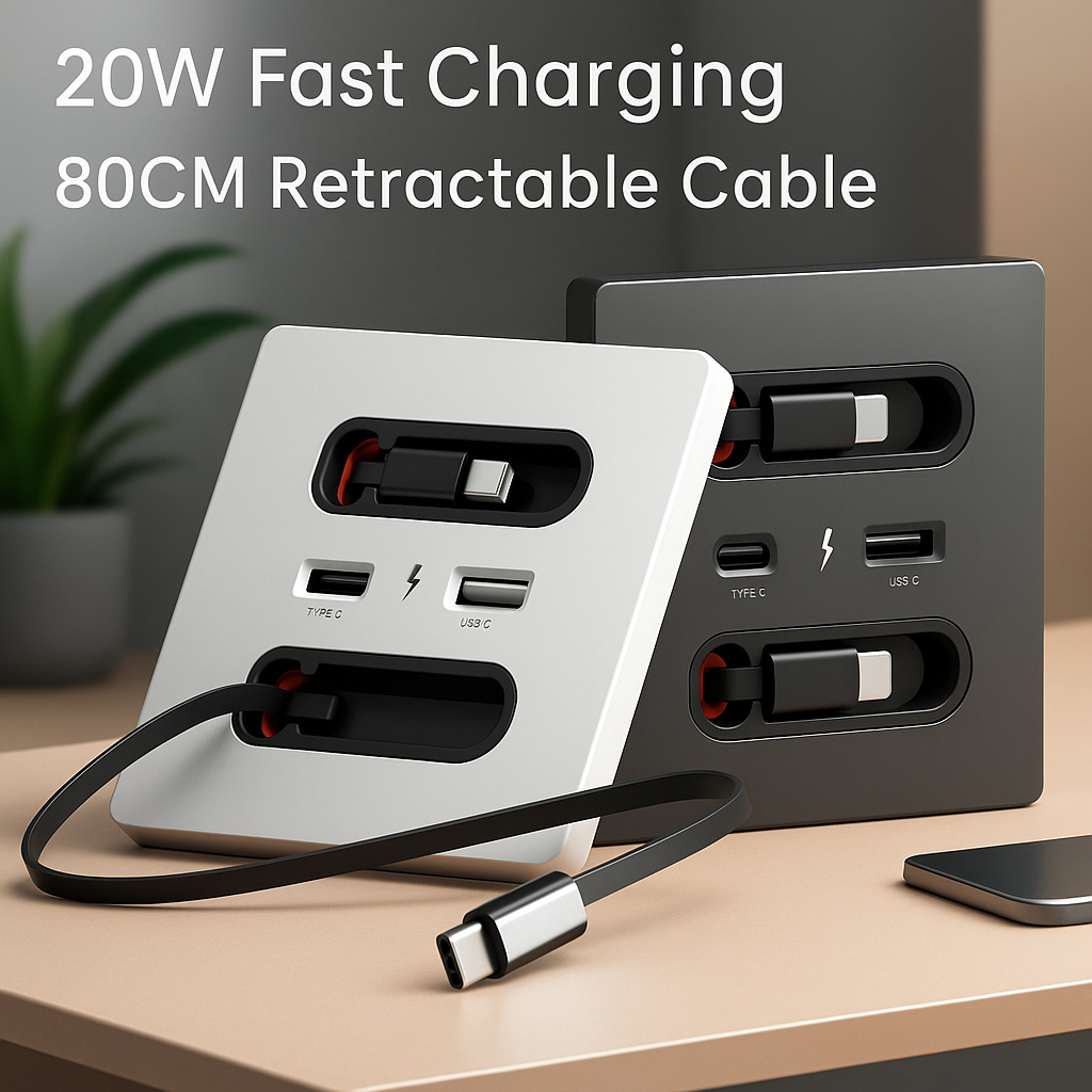 ChargeHub 20W | Retractable Dual USB Wall Socket