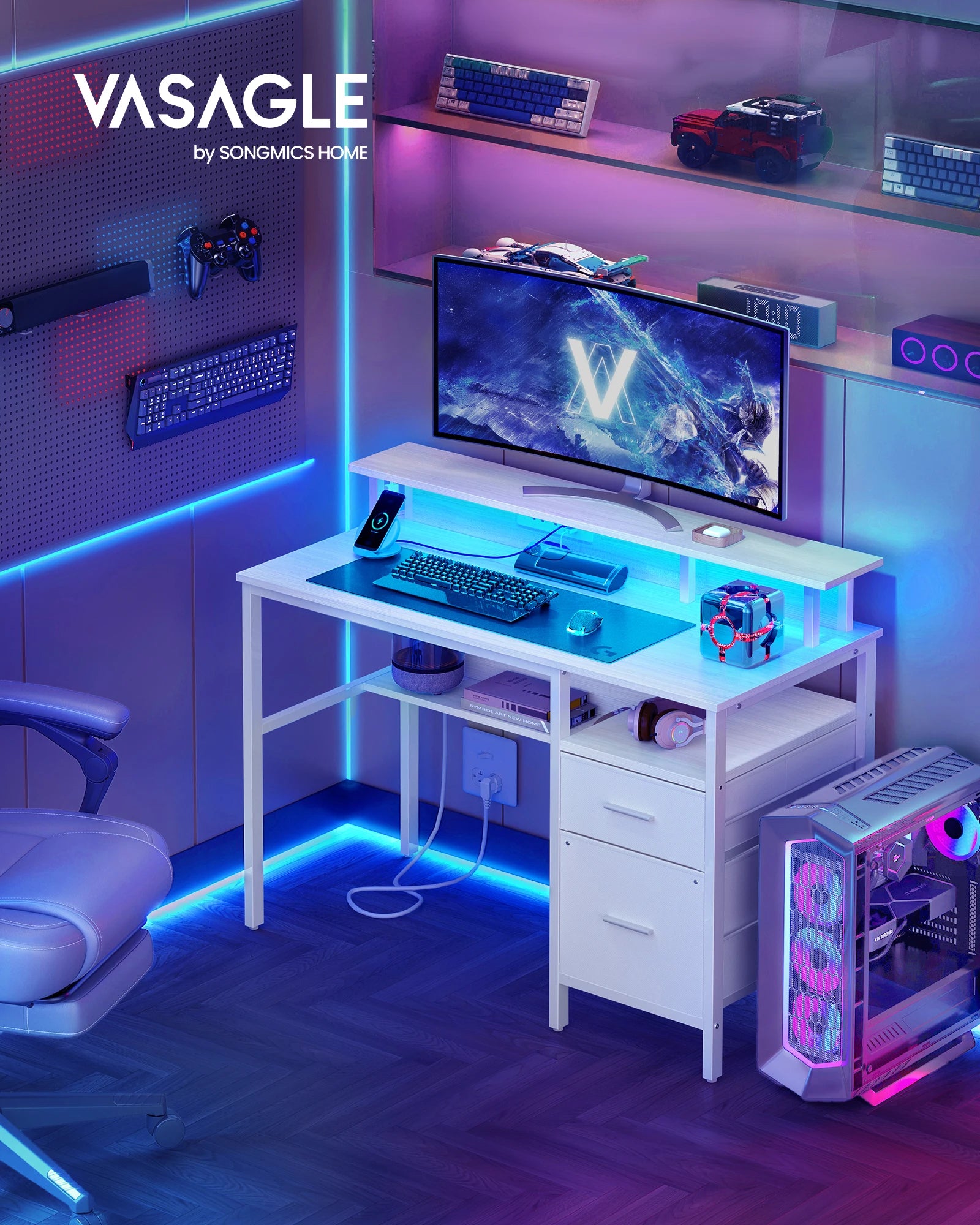 VASAGLE NeoDesk | LED Computer Desk with Storage