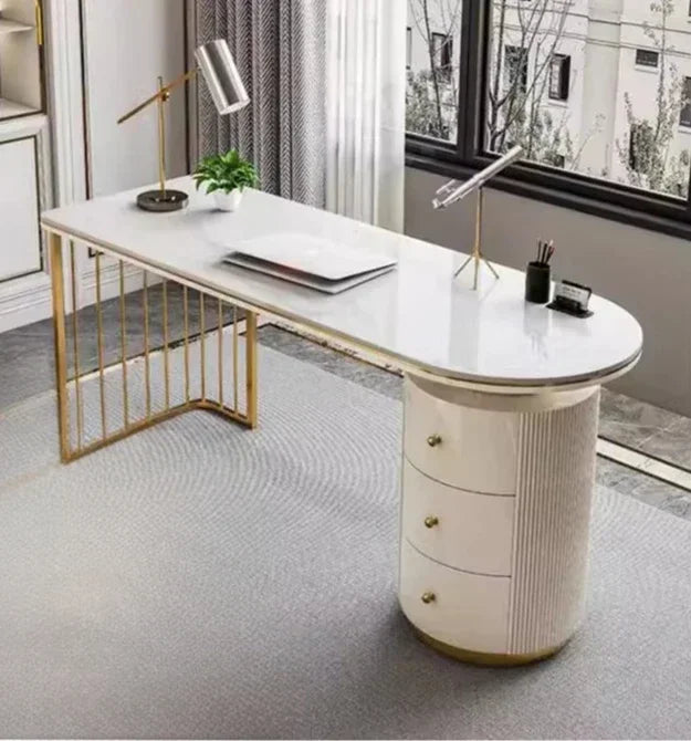 AuroraDesk | Modern White & Gold Office Desk
