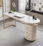 AuroraDesk | Modern White & Gold Office Desk