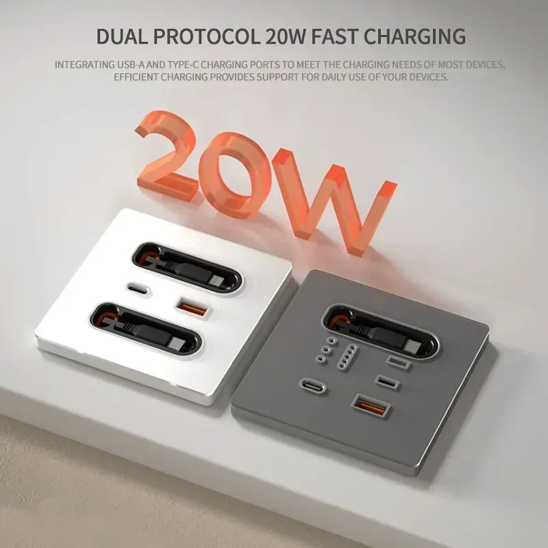ChargeHub 20W | Retractable Dual USB Wall Socket