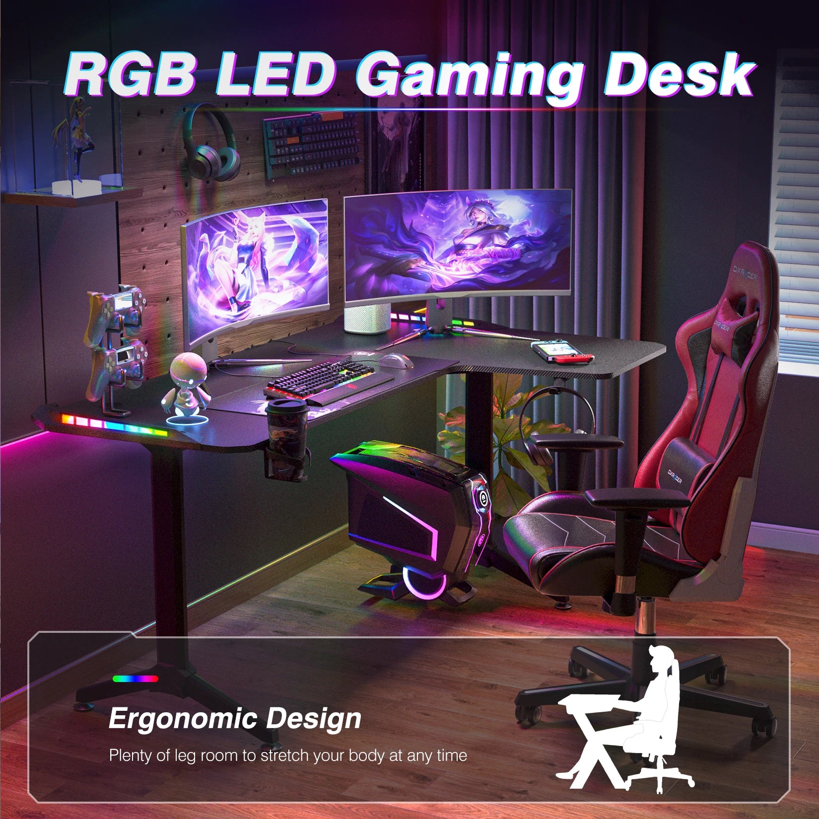 LumoEdge | L-Shaped RGB Gaming Desk