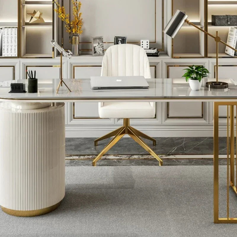 AuroraDesk | Modern White & Gold Office Desk