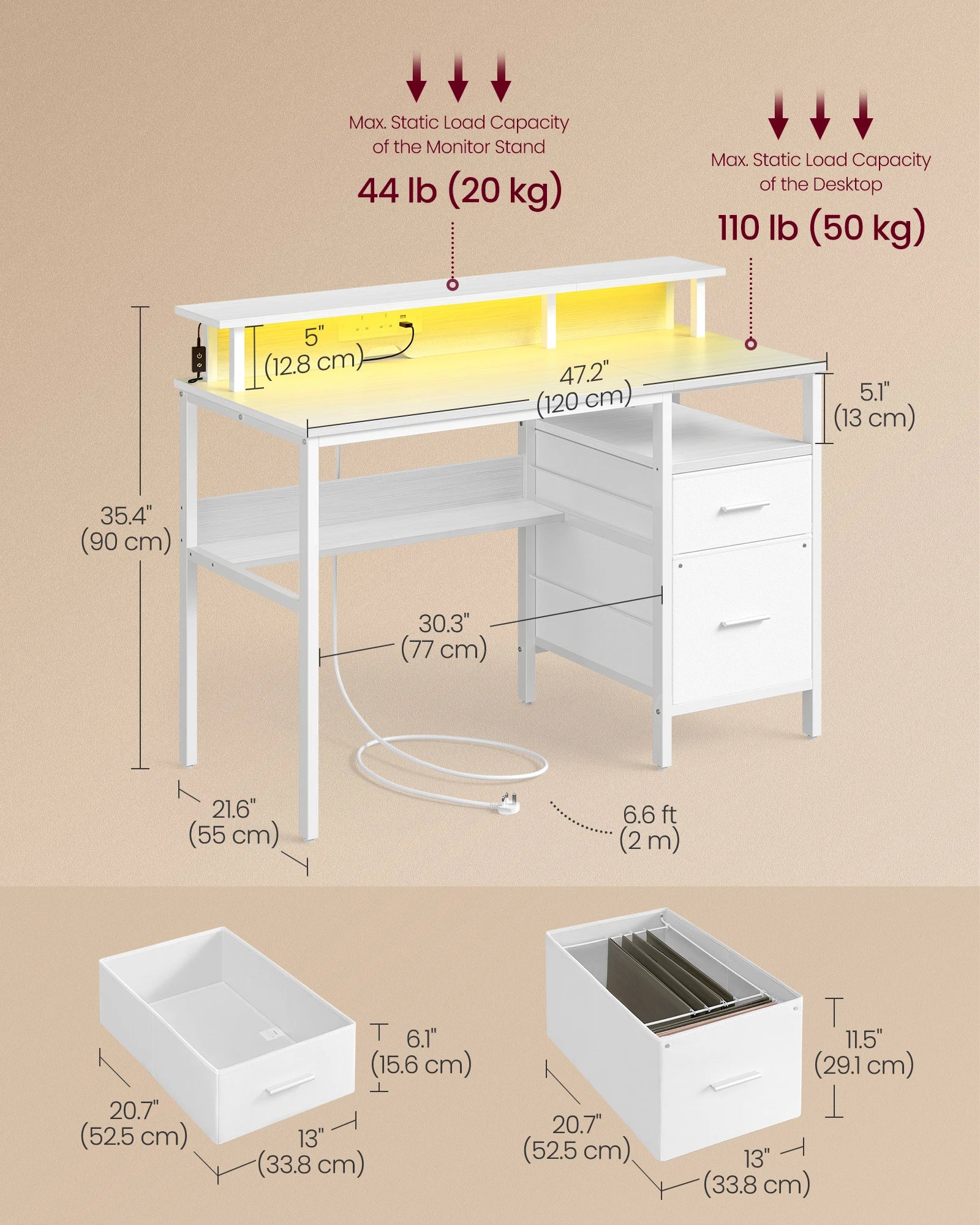 VASAGLE NeoDesk | LED Computer Desk with Storage