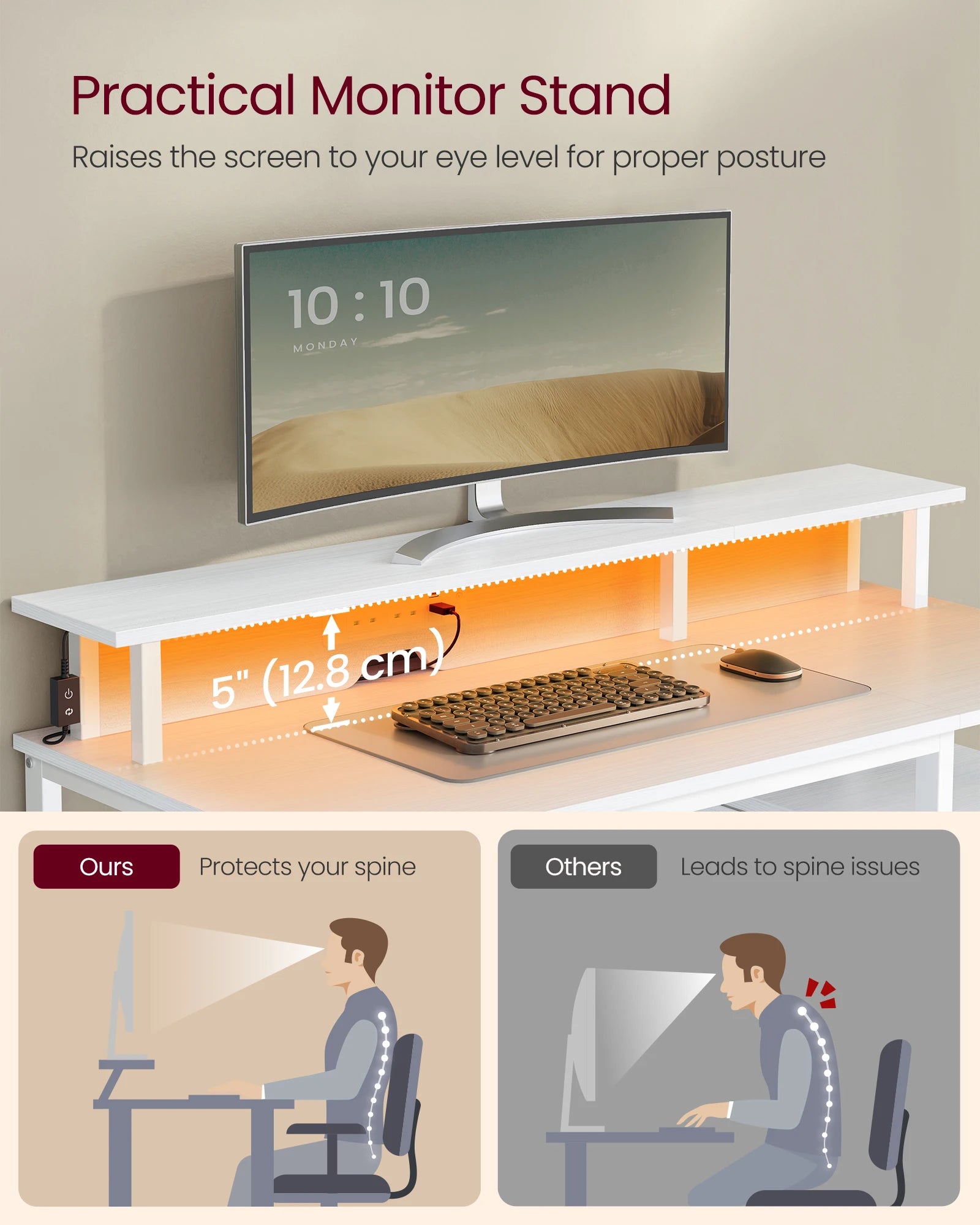 VASAGLE NeoDesk | LED Computer Desk with Storage