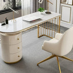 AuroraDesk | Modern White & Gold Office Desk
